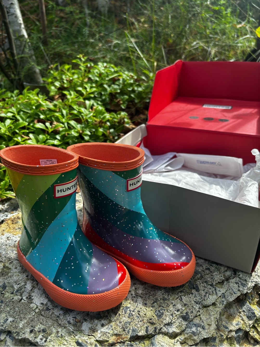 Hunter Kids' discontinued Glitter Rain Boots rainbow
